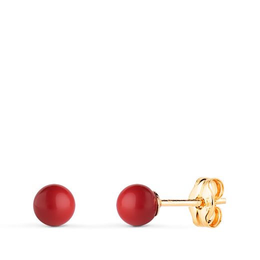 18K Pendientes Oro Amarillo Coral Con Casquilla. Medida: 4 Mm. Cierre Presion