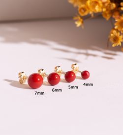 18K Pendientes Oro Amarillo Coral Con Casquilla. Medida: 4 Mm. Cierre Presion
