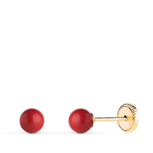 18K Pendientes Oro Amarillo Coral Con Casquilla. Medida: 4 Mm. Cierre Tuerca