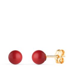 18K Pendientes Oro Amarillo Coral Con Casquilla. Medida: 5 Mm. Cierre Presion