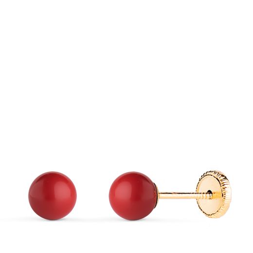 18K Pendientes Oro Amarillo Coral Con Casquilla. Medida: 5 Mm. Cierre Tuerca