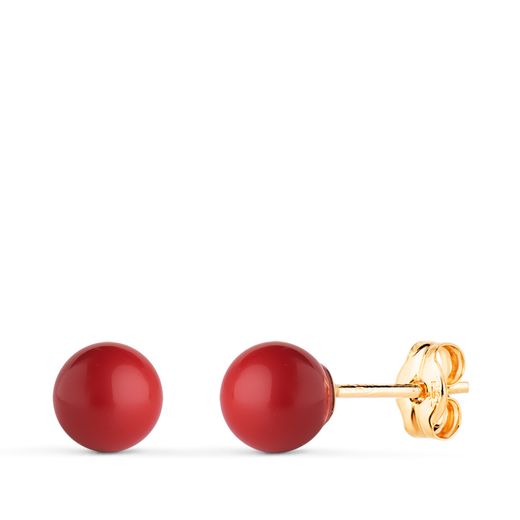 18K Pendientes Oro Amarillo Coral Con Casquilla. Medida: 6 Mm. Cierre Presion