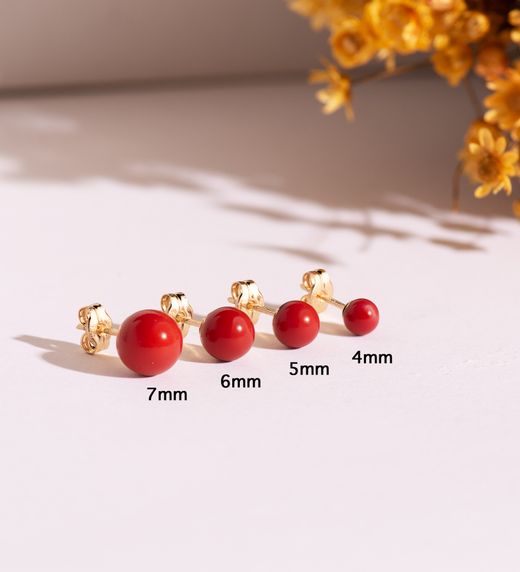 18K Pendientes Oro Amarillo Coral Con Casquilla. Medida: 6 Mm. Cierre Presion