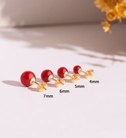 18K Pendientes Oro Amarillo Coral Con Casquilla. Medida: 6 Mm. Cierre Presion
