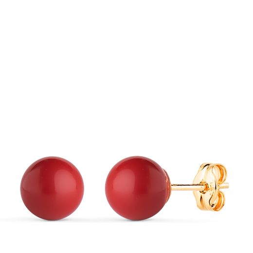 18K Pendientes Oro Amarillo Coral Con Casquilla. Medida: 7 Mm. Cierre Presion