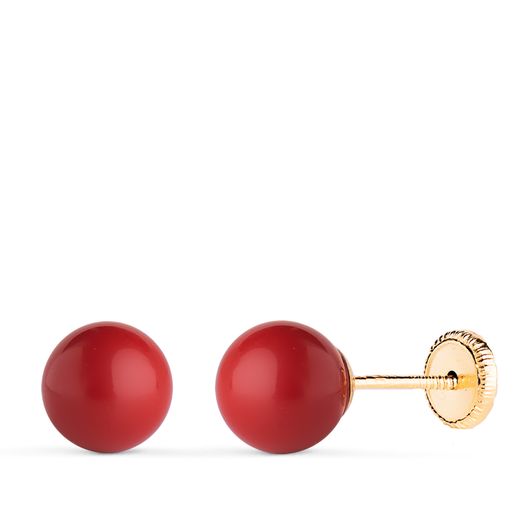 18K Pendientes Oro Amarillo Coral Con Casquilla. Medida: 7 Mm. Cierre Tuerca
