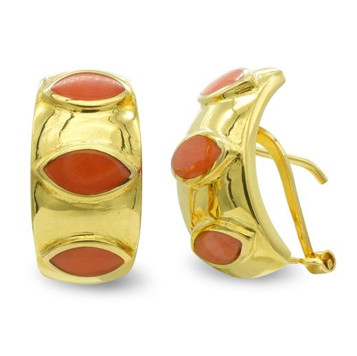 18K Pendientes Oro Amarillo Coral Fino Cierre Omega