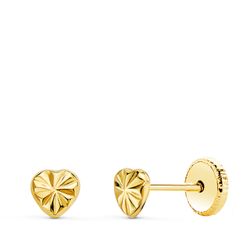 18K Pendientes Oro Amarillo Corazon 4 X 4 Mm Cierre Tuerca