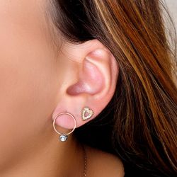 18K Pendientes Oro Amarillo Corazon 9X7 Mm 28 Circonita Presion