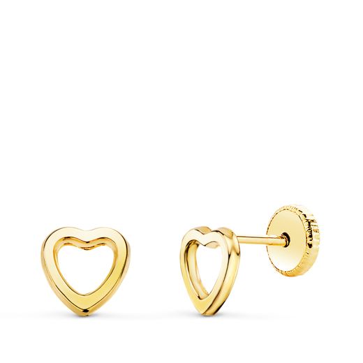 18K Pendientes Oro Amarillo Corazon Calado 6X6 Mm. Cierre Tuerca