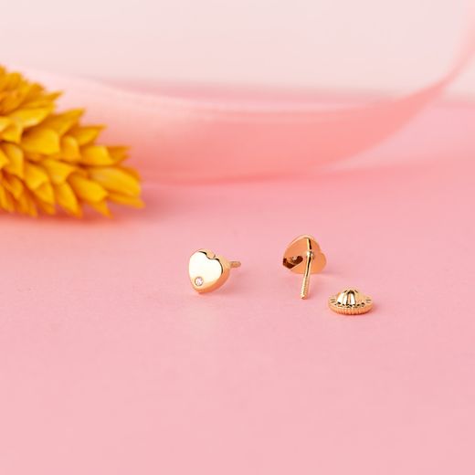 18K Pendientes Oro Amarillo Corazon Con Circonita Brillo 5X5 Mm. Cierre Tuerca