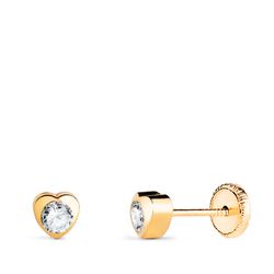 18K Pendientes Oro Amarillo Corazon Con Circonita. Medida: 4 X 4 Mm Cierre Tuerca