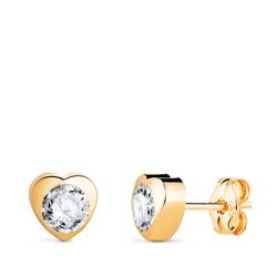 18K Pendientes Oro Amarillo Corazon Con Circonita. Medida: 6 X 6 Mm Cierre Presion