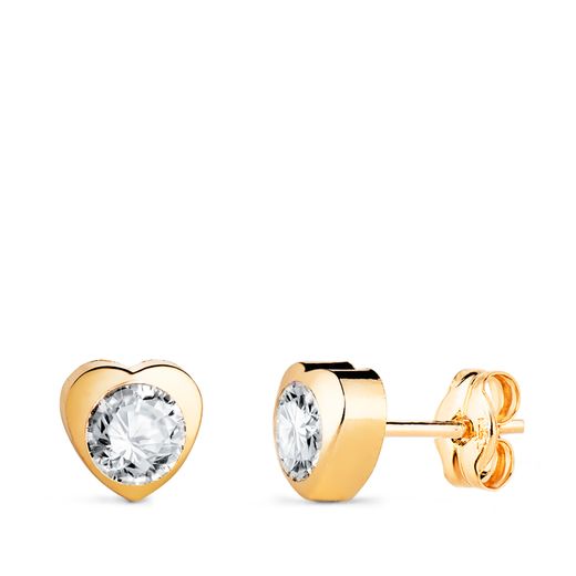 18K Pendientes Oro Amarillo Corazon Con Circonita. Medida: 6 X 6 Mm Cierre Presion