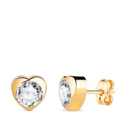 18K Pendientes Oro Amarillo Corazon Con Circonita. Medida: 7,5 X 7,5 Mm Cierre Presion