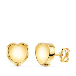 18K Pendientes Oro Amarillo Corazon Concavo En Brillo 8X8 Mm. Cierre Presion