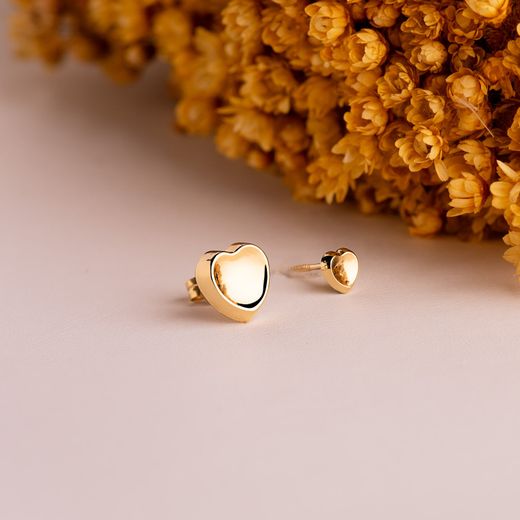 18K Pendientes Oro Amarillo Corazon Concavo En Brillo 8X8 Mm. Cierre Presion
