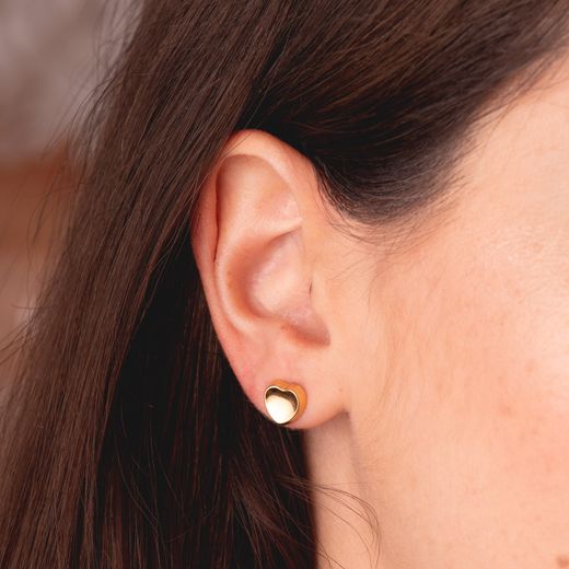 18K Pendientes Oro Amarillo Corazon Concavo En Brillo 8X8 Mm. Cierre Presion