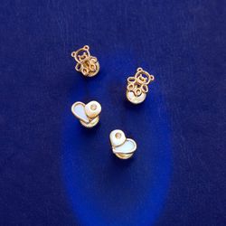 18K Pendientes Oro Amarillo Corazon Nacar 7X5.5 Mm Cierre Tuerca