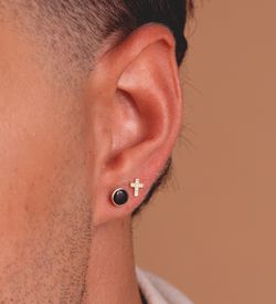 18K Pendientes Oro Amarillo Cruz Con Circonita 6,5 X 5 Mm Cierre Presion