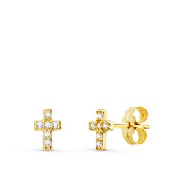 18K Pendientes Oro Amarillo Cruz Diamantes 0,06 Qts Si-H. 6X4 Mm Cierre Presion