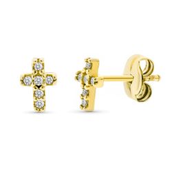 18K Pendientes Oro Amarillo Cruz Diamantes 0,06 Qts Si-H. 6X4 Mm Cierre Presion