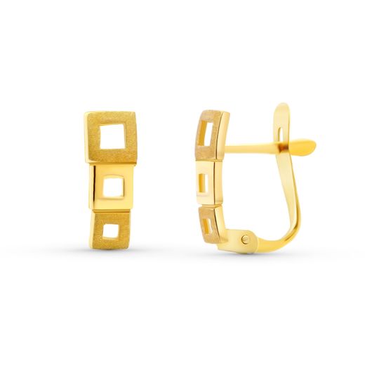 18K Pendientes Oro Amarillo Cuadrados 11X4 Mm. Cierre Catalan
