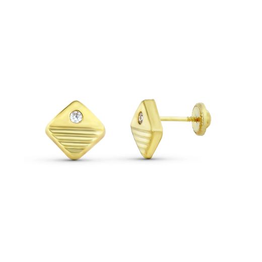 18K Pendientes Oro Amarillo Cuadrados 7X7 Mm. Cierre Tuerca