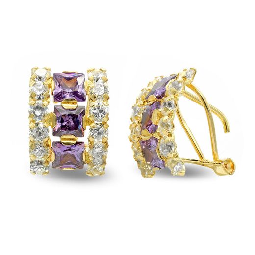 18K Pendientes Oro Amarillo Cuadro Con Circonita Cierre Omega