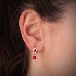 18K Pendientes Oro Amarillo Cubana Coralina 15X6 Mm Cierre Catalan
