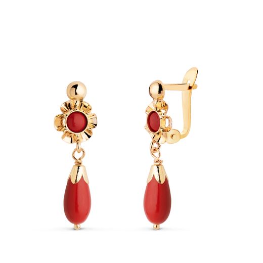 18K Pendientes Oro Amarillo Cubana Lagrima Coralina. Medida: 22X7 Mm. Cierre Catalan