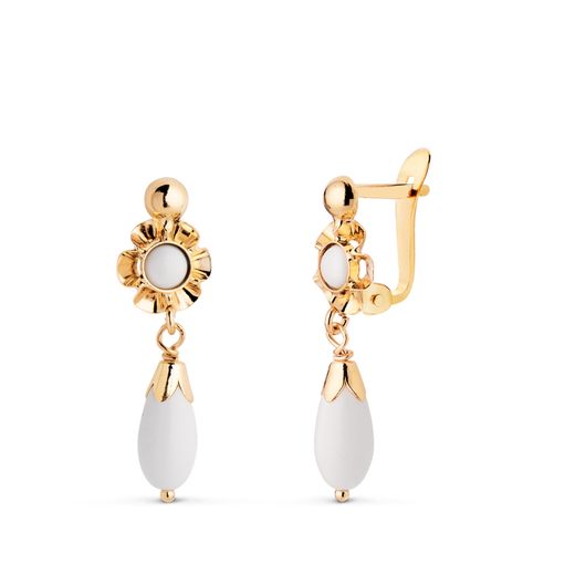 18K Pendientes Oro Amarillo Cubana Lagrima Perla. Medida: 22X7 Mm. Cierre Catalan