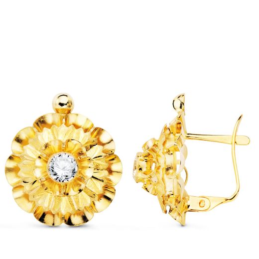 18K Pendientes Oro Amarillo Cubanas Con Circonita 18X15 Mm Cierre Catalan