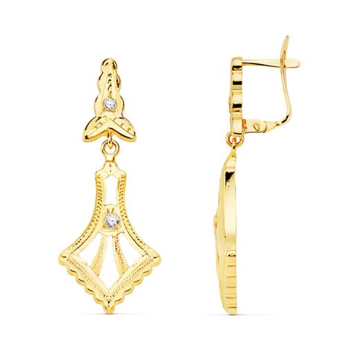 18K Pendientes Oro Amarillo Cubanas Con Circonita 35X13 Mm Cierre Catalan