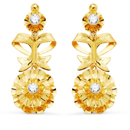 18K Pendientes Oro Amarillo Cubanas Con Circonita 40X14 Mm Cierre Catalan