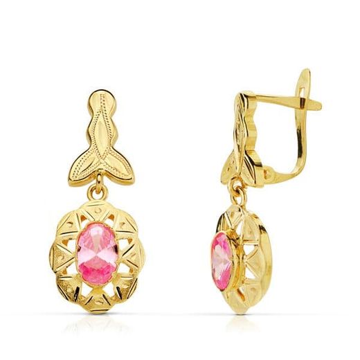 18K Pendientes Oro Amarillo Cubanas Rosa 23X10 Mm Cierre Catalán