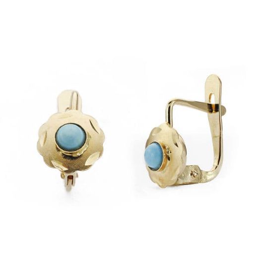 18K Pendientes Oro Amarillo Cubanas Turquesa 6X6 Mm Cierre Catalan