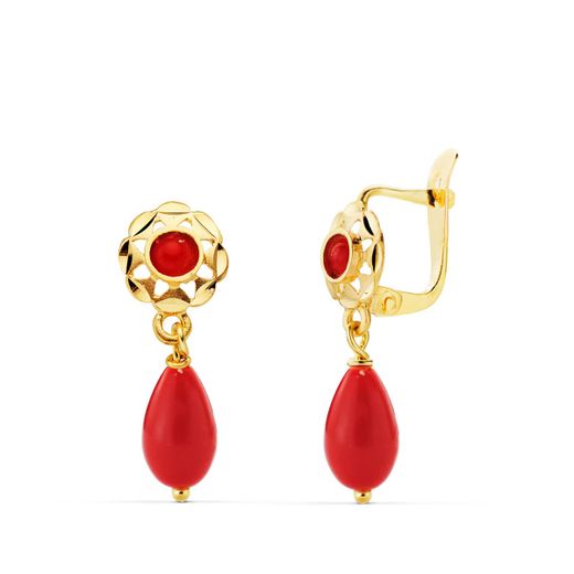 18K Pendientes Oro Amarillo Cubanitas Coralina. 17X6 Mm Cierre Catalan