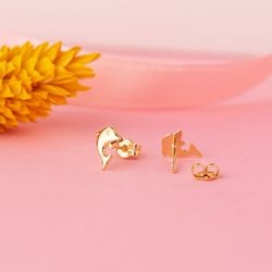 18K Pendientes Oro Amarillo Delfines Lisos 8 X 6 Mm. Cierre Presion