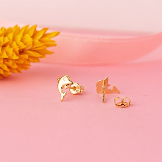 18K Pendientes Oro Amarillo Delfines Lisos 8 X 6 Mm. Cierre Presion
