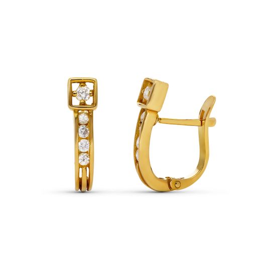 18K Pendientes Oro Amarillo Diamantes Talla Brillante 15X4 Mm Cierre Catalan