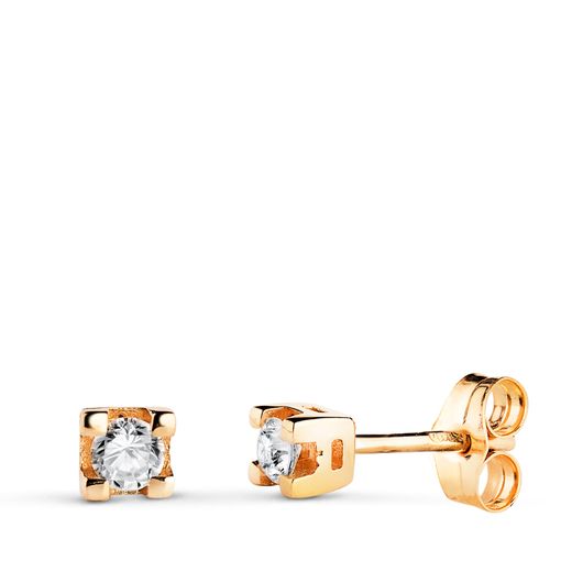 18K Pendientes Oro Amarillo Diamantes Talla Brillante 2,75 Mm 0,20 Qts. Cierre Presion Si-H 3,5X3,5 Mm