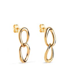 18K Pendientes Oro Amarillo Dos Eslabones En Brillo. Medida: 19 X 7 Mm. Cierre Presion