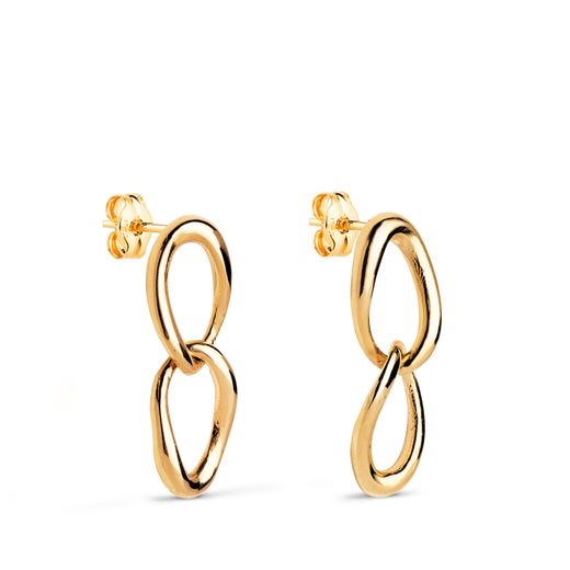 18K Pendientes Oro Amarillo Dos Eslabones En Brillo. Medida: 19 X 7 Mm. Cierre Presion