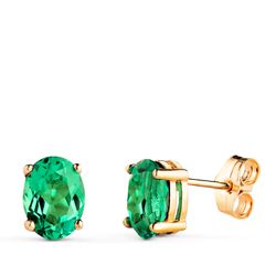 18K Pendientes Oro Amarillo Esmeralda Recristalizada 7X5 Mm 1.58 Qt. Presion