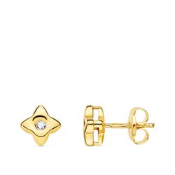 18K Pendientes Oro Amarillo Estrella 5.5X5.5 Mm Diamante 0.040 Qt. G-Vs2. Cierre Presion