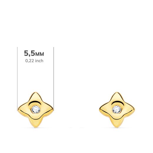 18K Pendientes Oro Amarillo Estrella 5.5X5.5 Mm Diamante 0.040 Qt. G-Vs2. Cierre Presion