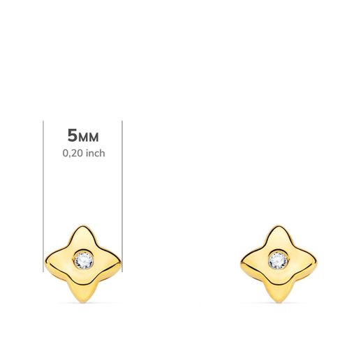 18K Pendientes Oro Amarillo Estrella 5X5 Mm Diamante 0.030 Qt. G-Vs2.Cierre Presion