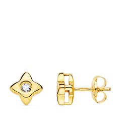18K Pendientes Oro Amarillo Estrella 6X6 Mm Diamante 0.100Qt. G-Vs2.Cierre Presion