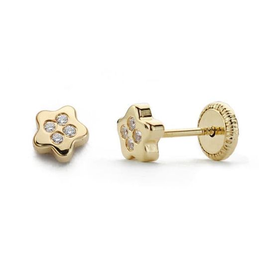18K Pendientes Oro Amarillo Estrella Circonita 4X4 Mm Cierre Tuerca